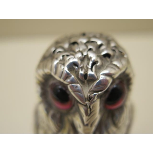 618 - A Victorian novelty silver owl pepper by George Richard and Edward Brown London 1862/3, 10cm tall, a... 