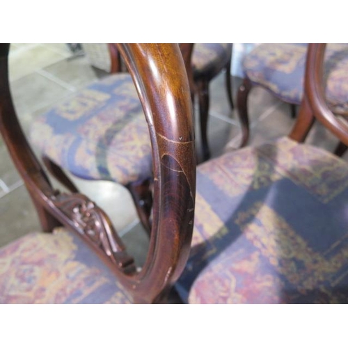 65 - A set of six mahogany 19th century balloon back dining chairs on cabriole shaped legs, some old repa... 