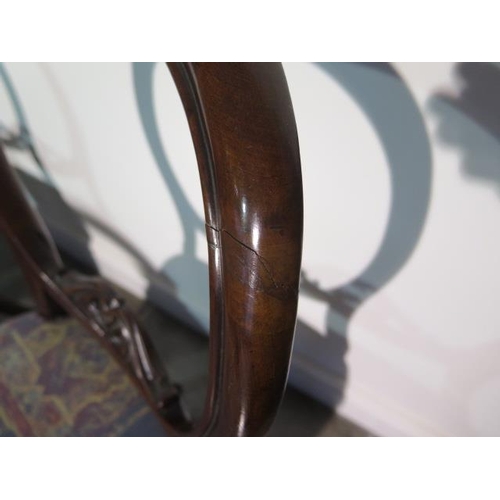 65 - A set of six mahogany 19th century balloon back dining chairs on cabriole shaped legs, some old repa... 