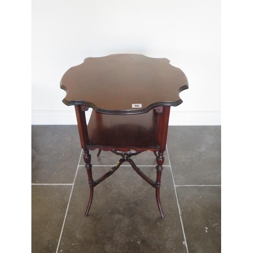 66 - A pretty Edwardian mahogany window table with an undertier, 69cm tall x 53cm, some usage marks and r... 