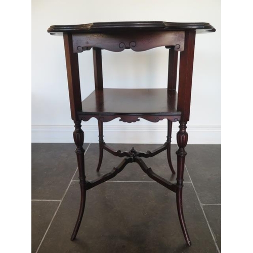 66 - A pretty Edwardian mahogany window table with an undertier, 69cm tall x 53cm, some usage marks and r... 