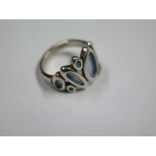 713 - A Sheila Fleet silver enamel ring, size L, in good condition