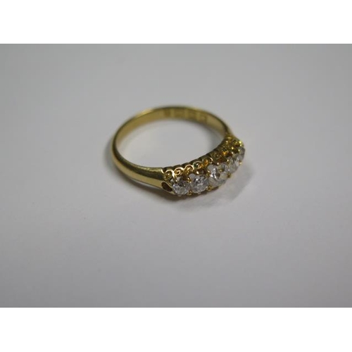 715 - A hallmarked 18ct yellow gold diamond 5 stone ring, size O/P, the central diamond approx 0.23ct, goo... 