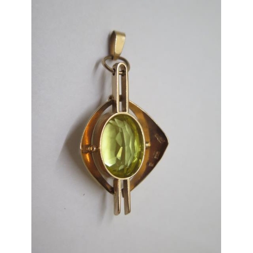 725 - A Russian 14ct rose gold and yellow sapphire modernist pendant, stamped 583 and full Russian Soviet ... 