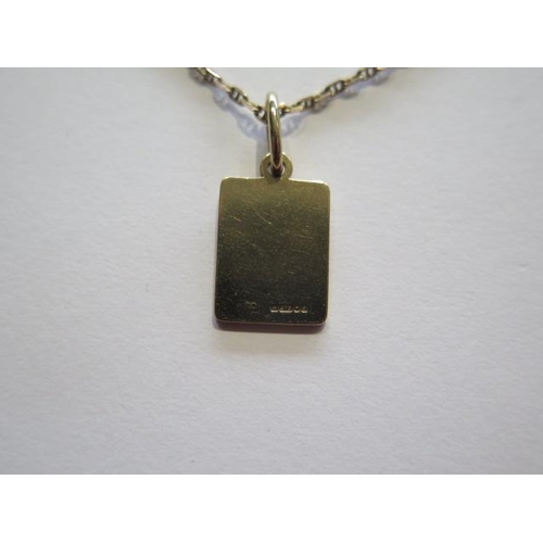 734 - A hallmarked 9ct yellow gold dog tag on a yellow gold hallmarked 42cm chain, approx 5.8 grams, in go... 