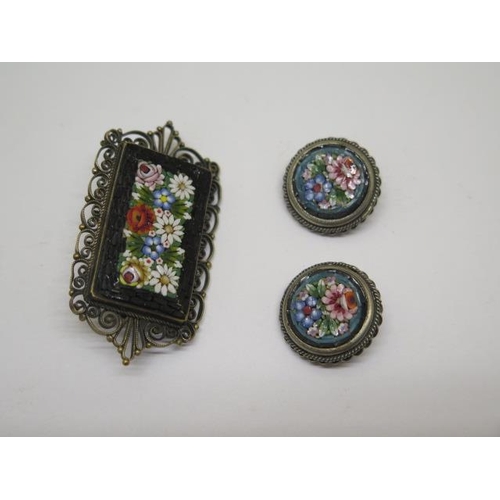 735 - A micro mosaic brooch and a pair of micro mosaic clip earrings