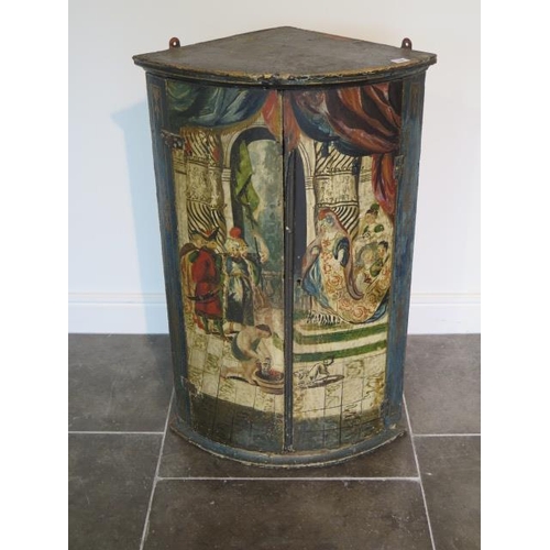 74 - A Georgian corner cupboard decorated with the scene of John the Baptist beheaded, 92cm tall x 59cm w... 