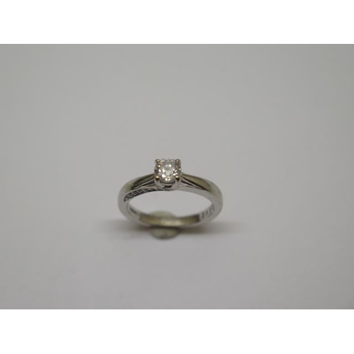 751 - An 18ct white gold diamond solitaire ring, 0.37ct, with diamond shoulders, IGI certificate, stamped ... 