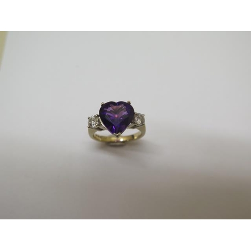 759 - A 9ct yellow gold heart shaped amethyst and diamond ring, approx 0.45ct of diamonds, hallmarked, ame... 