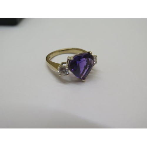 759 - A 9ct yellow gold heart shaped amethyst and diamond ring, approx 0.45ct of diamonds, hallmarked, ame... 