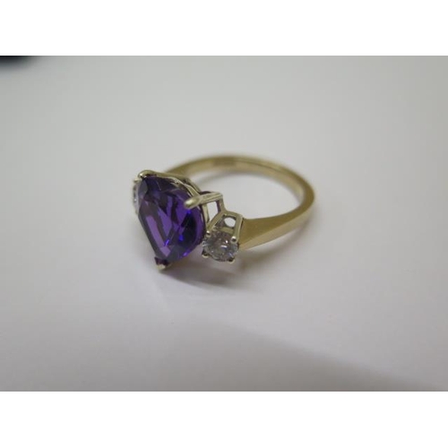 759 - A 9ct yellow gold heart shaped amethyst and diamond ring, approx 0.45ct of diamonds, hallmarked, ame... 