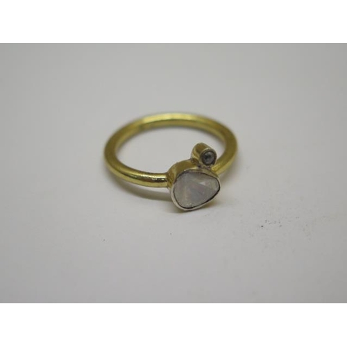 761 - A gilt rough diamond ring, size O, diamond approx 5mm x 5mm