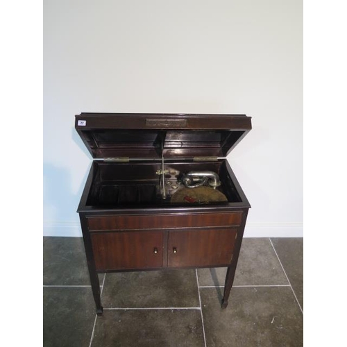 77 - A Selecta wind up parlour gramophone with a replacement decorative dog and gramaphone top- working w... 