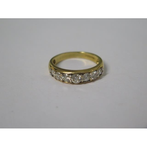 782 - An 18ct hallmarked yellow gold seven stone diamond ring, total ct 1.00, ring size N, approx 4.4 gram... 