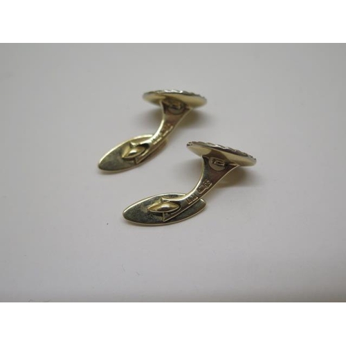 783 - A pair of Russian gold and platinum sapphire cufflinks, marked 56 for 14ct, maker IM, total weight a... 