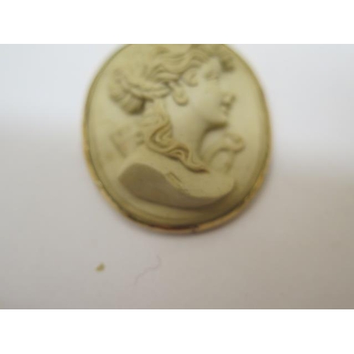 788 - A well carved lava cameo in a gold mount, 33mm x 28mm, small fault or chip to shoulder otherwise goo... 