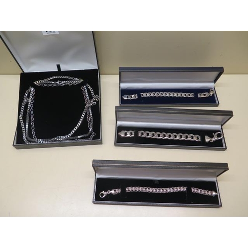 790 - Three 925 silver bracelets and three 925 silver necklaces, bracelets 21cm and 22cm long, necklaces 5... 