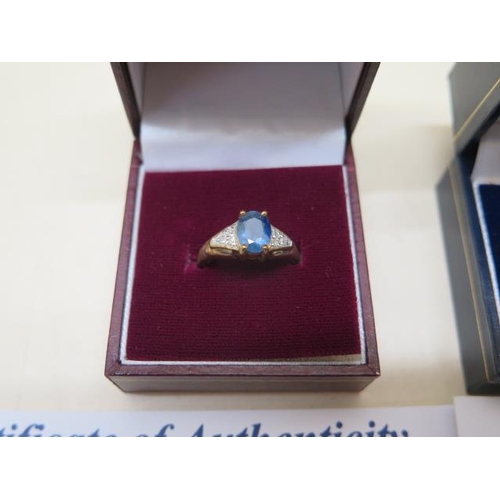 799 - Two GTV 9ct yellow gold rings, blue sapphire and diamond, and green sapphire, both size N, approx 5.... 