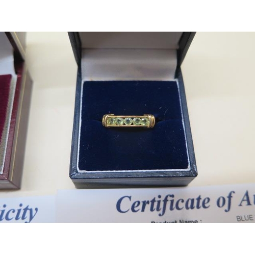 799 - Two GTV 9ct yellow gold rings, blue sapphire and diamond, and green sapphire, both size N, approx 5.... 