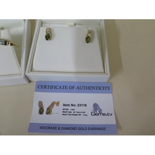 811 - Three pairs of GTV yellow gold earrings, pair of 9ct white gold earrings and a pair of 14ct alexandr... 