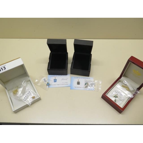 813 - Four GTV 9ct gold pendants, 2 with fine gold chains, 2 with certificates and all still sealed