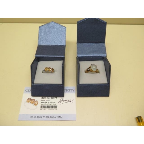 836 - A GTV 9ct white gold zircon 3 stone ring with certificate and another 9ct ring, both size N, total w... 