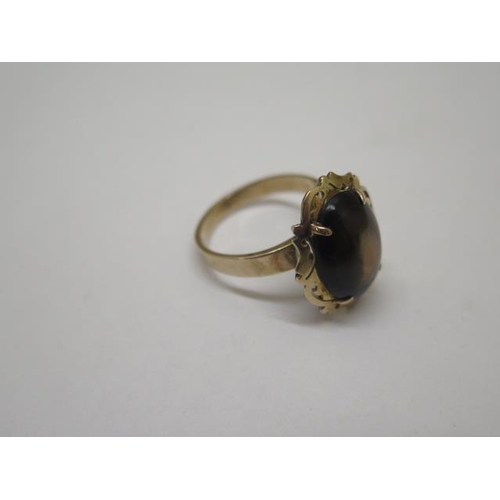 838 - A 14ct gold ring and abalone earring set, ring size S, earrings 6cm long, total weight approx 15.9 g... 