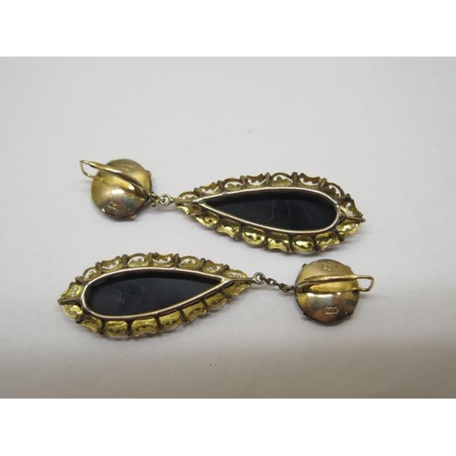 838 - A 14ct gold ring and abalone earring set, ring size S, earrings 6cm long, total weight approx 15.9 g... 