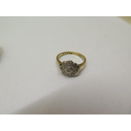 849 - An 18ct gold ring, approx 2.6 grams, size K, and three 9ct dress rings, approx 8.4 grams