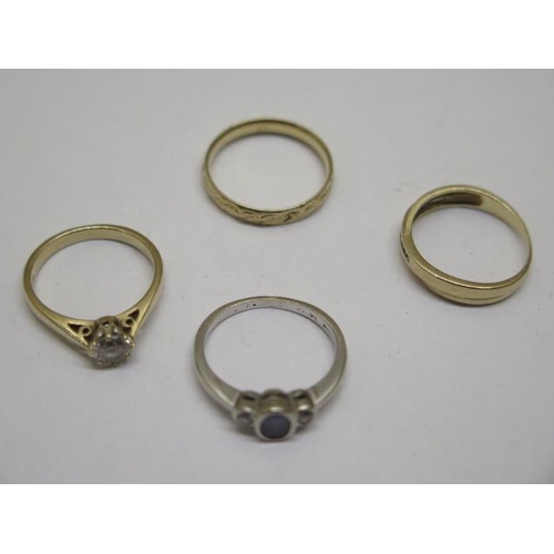 854 - Four 9ct gold dress rings, sizes J/K/L, approx 6.6 grams