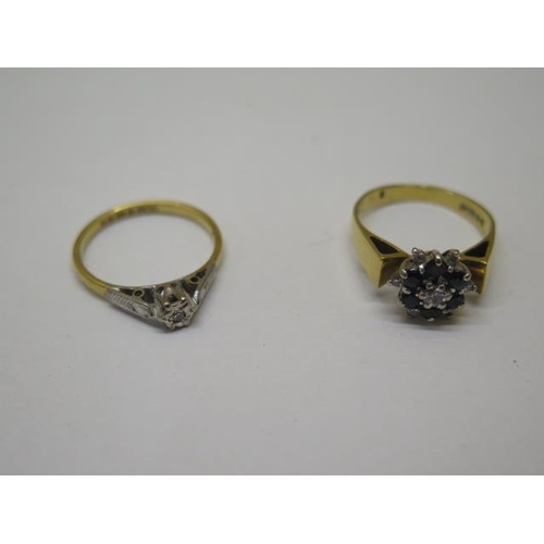 864 - Two hallmarked 18ct yellow gold rings, sizes N and O, total weight approx 7.2 grams