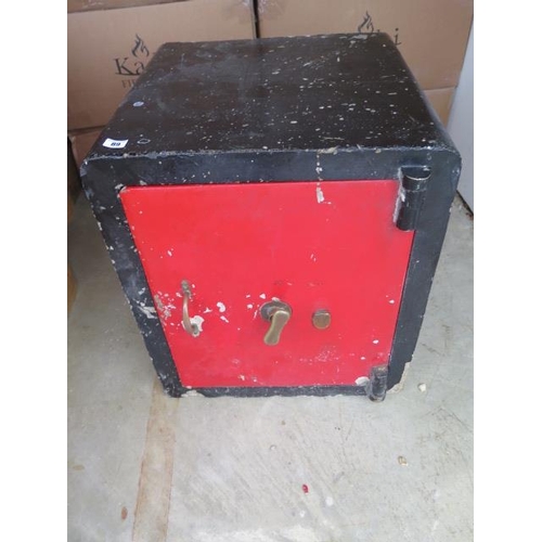 89 - A Vintage safe with key, 62cm tall x 54cm x 54cm