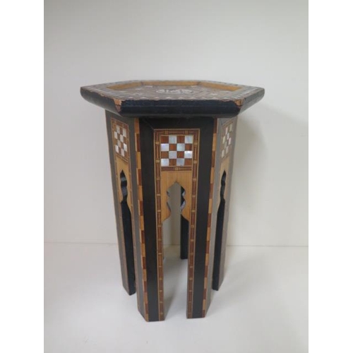 90 - A Damascus mother of pearl inlaid side table, 47cm tall x 30cm wide, in generally good condition, sm... 