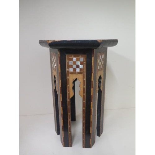 90 - A Damascus mother of pearl inlaid side table, 47cm tall x 30cm wide, in generally good condition, sm... 