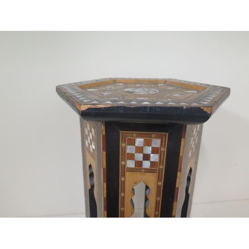 90 - A Damascus mother of pearl inlaid side table, 47cm tall x 30cm wide, in generally good condition, sm... 