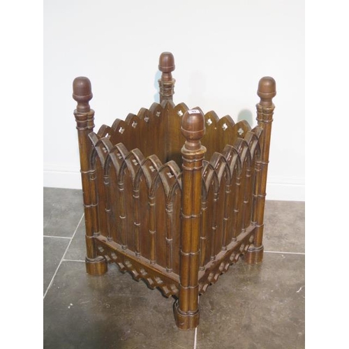 92 - A large Gothic style oak planter / country house stick stand, 84cm tall x 53cm x 53cm, in sturdy con... 