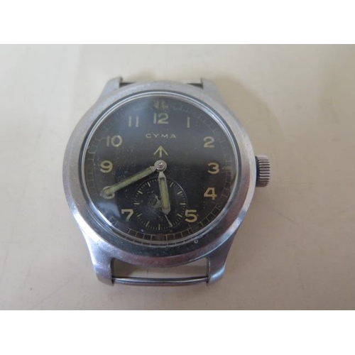 955 - A Cyma WWW military manual wind wristwatch, one of the Dirty Dozen military watches, dust cover with... 