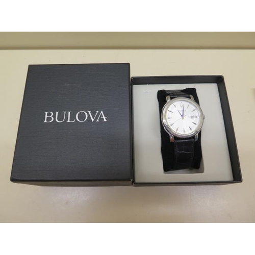 958 - A Bulova gents watch with quartz movement in original box with Bulova strap and buckle, 40mm case wi... 