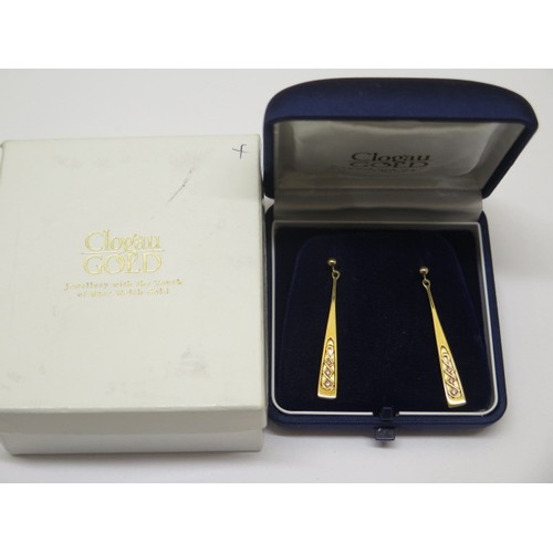 748 - A pair of 18ct gold and diamond Clogau drop earrings, 4cm long, approx 4.4 grams in good condition