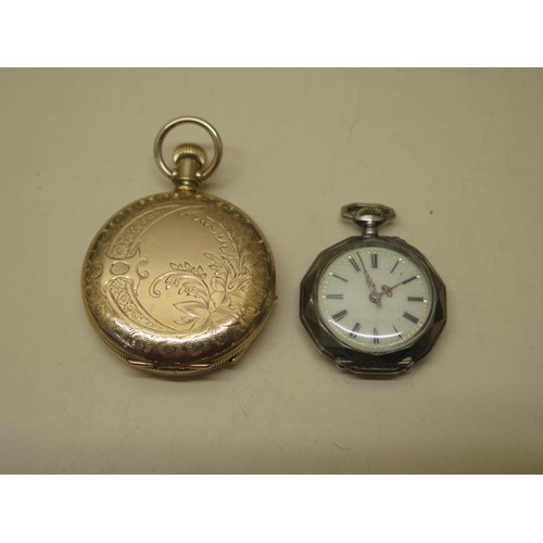 959 - A gold filled or gold plated Elgin full hunter pocket watch with white enamel face and subsidiary se... 