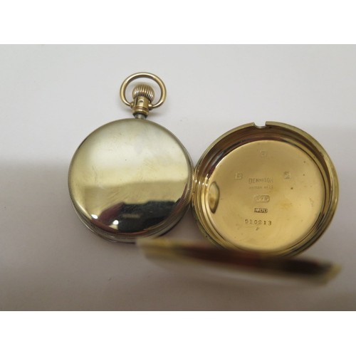 968 - A 9ct yellow gold cased Waltham top wind pocket watch, 5cm wide, dent to side of case, dial good and... 