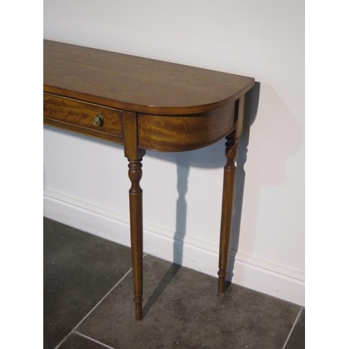 10 - A satin wood D end two drawer side / hall table on turned legs, made by a local craftsman to a high ... 