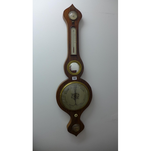 152 - A 19th century rosewood onion top barometer, 95cm tall