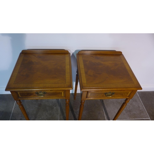 16 - A pair of lamp tables with a single drawer on turned legs made by a local craftsman to a high standa... 