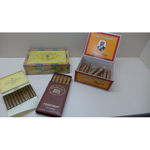 263 - A box of 50 King Edward VII mild tobacco cigars, unopened, an opened box of King Edward Imperial Plu... 