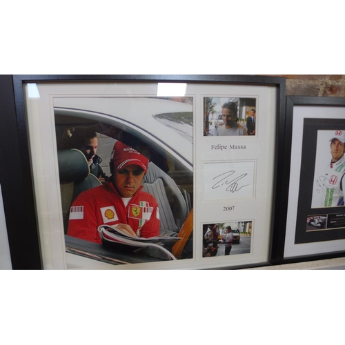 265 - Sports Interest: Three framed Formula 1 signed pictures, Jensen Button, Kimi Raikkonen and Felipe Ma... 