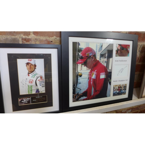 265 - Sports Interest: Three framed Formula 1 signed pictures, Jensen Button, Kimi Raikkonen and Felipe Ma... 