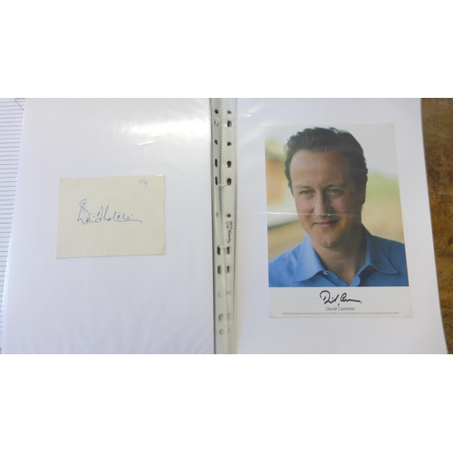 267 - Political Interest: Autographs of Margaret Thatcher, Dennis Thatcher, David Cameron, John Major, Bis... 