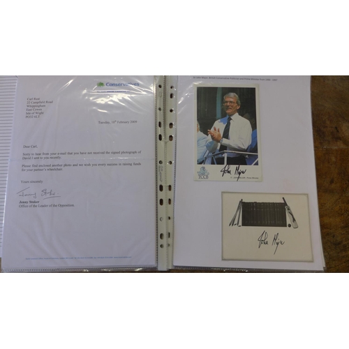 267 - Political Interest: Autographs of Margaret Thatcher, Dennis Thatcher, David Cameron, John Major, Bis... 