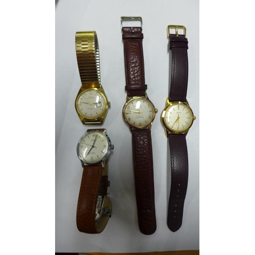 605 - Four gents manual wind wristwatches Oris, Nisus, Allaine and Berg - all running, hands advance, gene... 